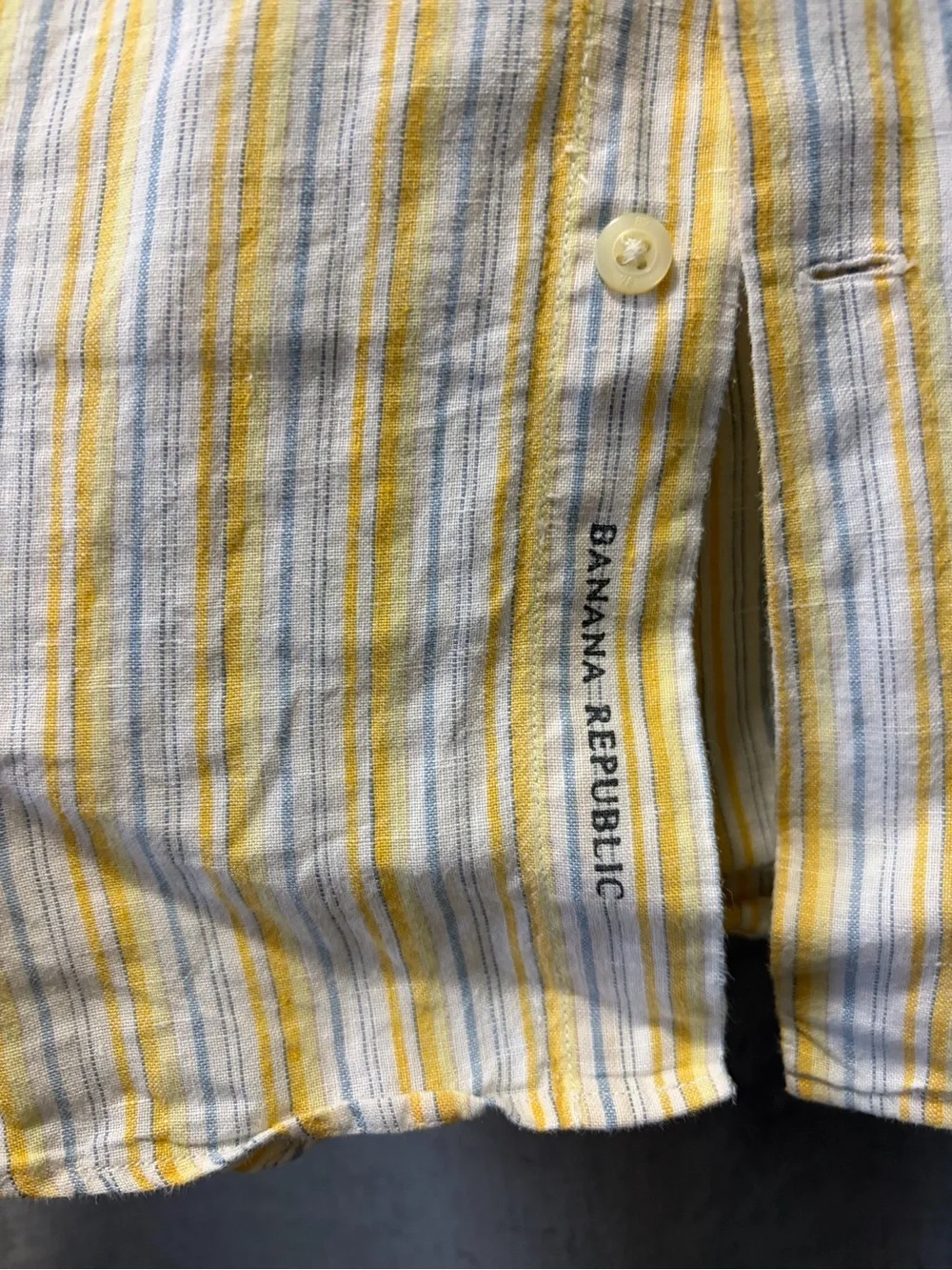 Banana Republic Yellow, Light Blue & White Striped Linen Shirt men’s large